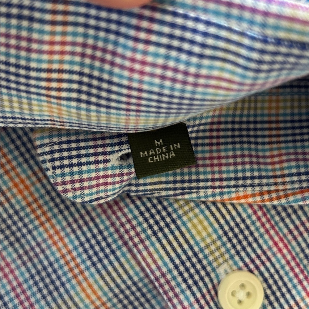 Orvis mens bright colors crisp plaid pinstripe button down dress shirt size M - Picture 6 of 8